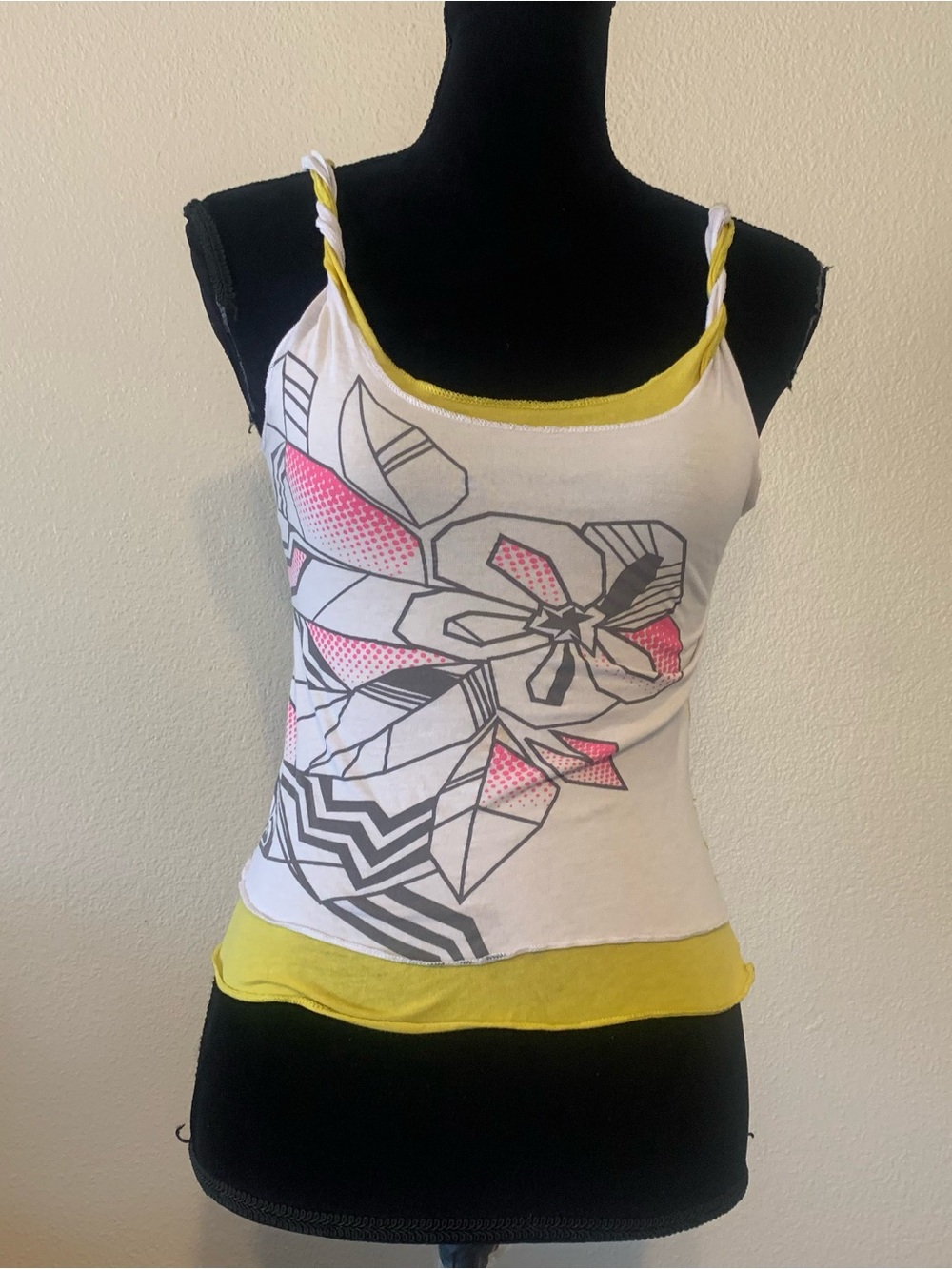 Roxy White Floral Graphic Camisole with Yellow Trim